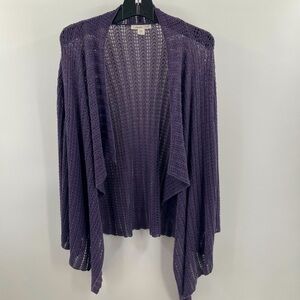 Coldwater Creek Purple Open Knit Cotton Linen Blend Long Sleeve Hi Lo Cardigan